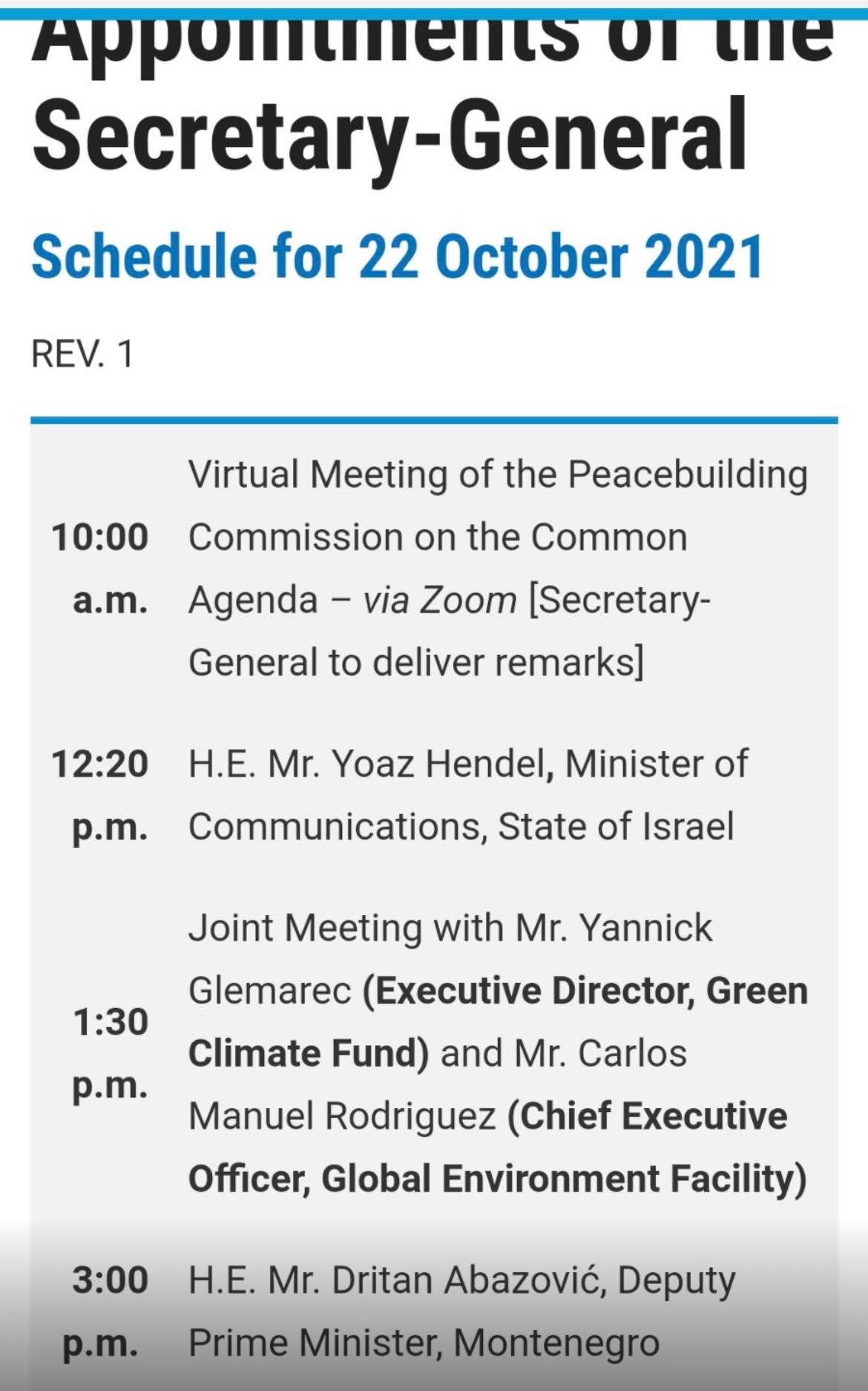 Agenda Guteresovih sastanaka