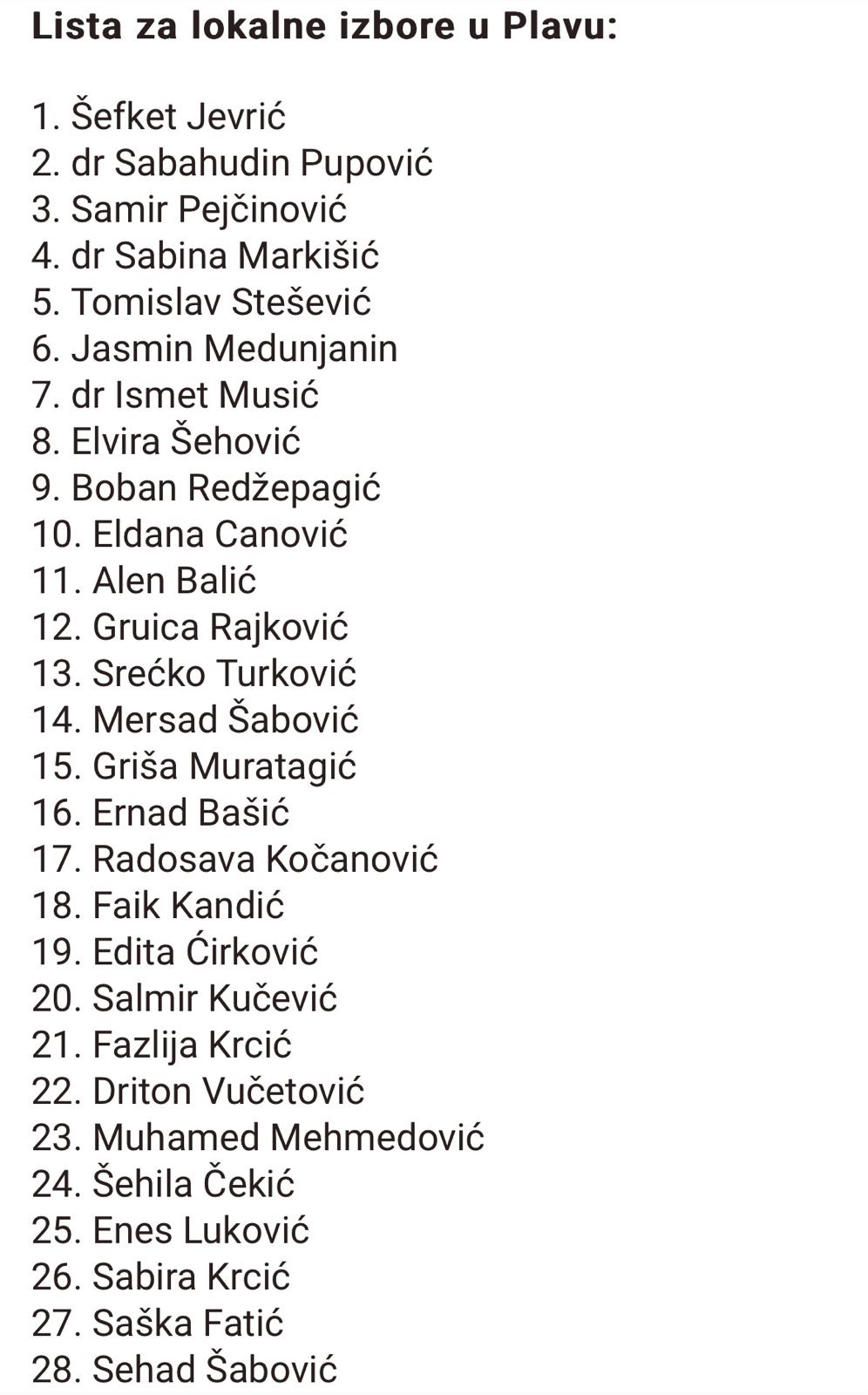 Lista za izbore u Plavu