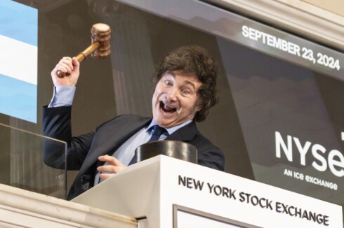 Argentinian President Javier Milei rings the opening bell of the New York Stock Exchange (NYSE) in New York, New York, USA, on 23 September 2024. EPA-EFE/JUSTIN LANE