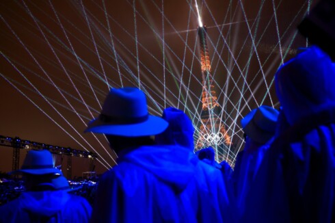 Spectators in the Trocadero watch a light show on the Eiffel Tower during the Opening Ceremony of the Paris 2024 Olympic Games, in Paris, France, 26 July 2024. EPA-EFE/MARTIN DIVISEK