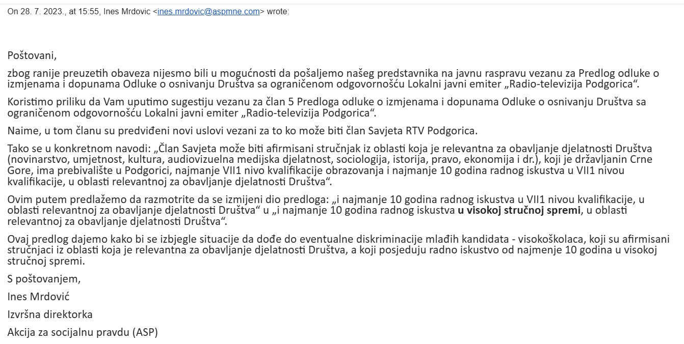Dopis Ines Mrdović