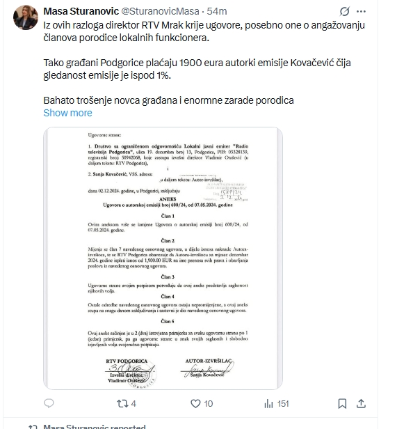 Foto: Screenshot/X/Maša Šturanović 