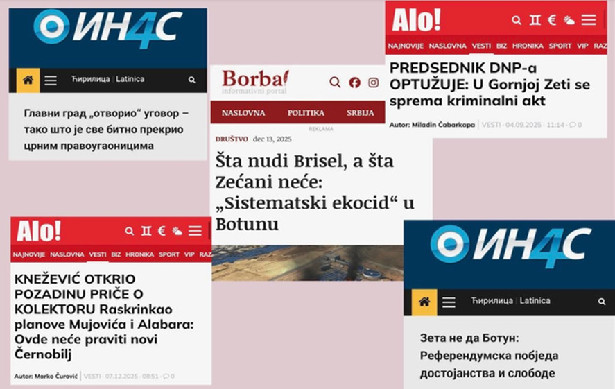 Kolaž: Medijski naslovi o slučaju Botun u pojedinim portalima (Alo, Borba, IN4S); Foto: DFC
